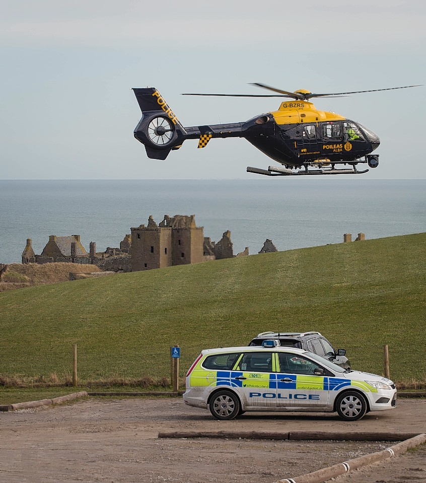 Search teams yesterday focused their efforts around Dunnottar Castle. The search is expected to resume this morning