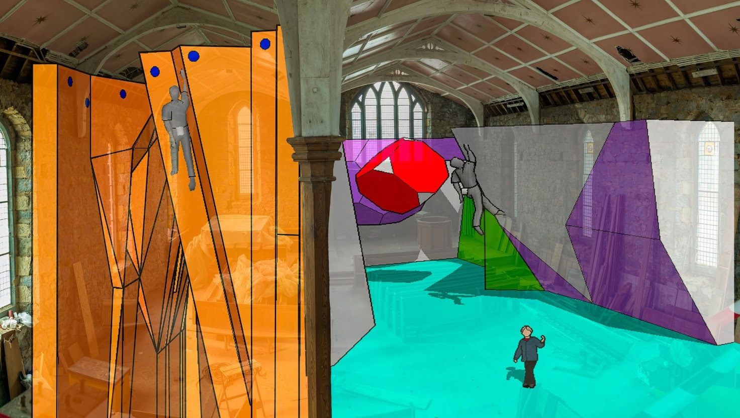 Artist's impression of the climbing walls in the church