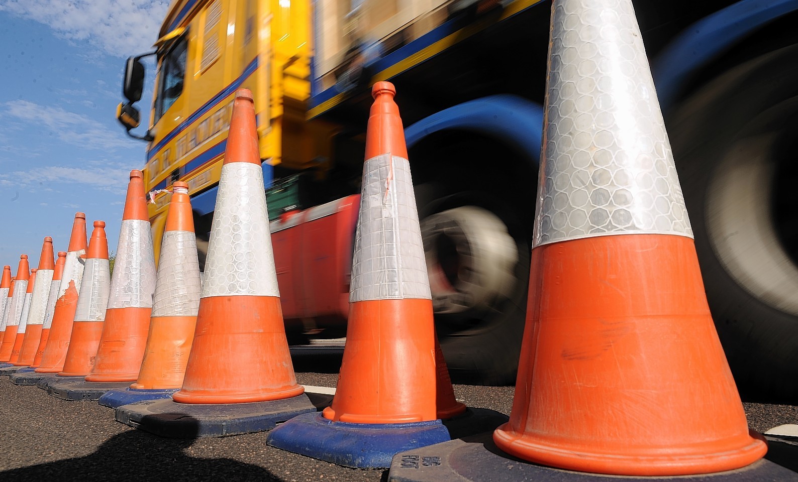 pink traffic cones