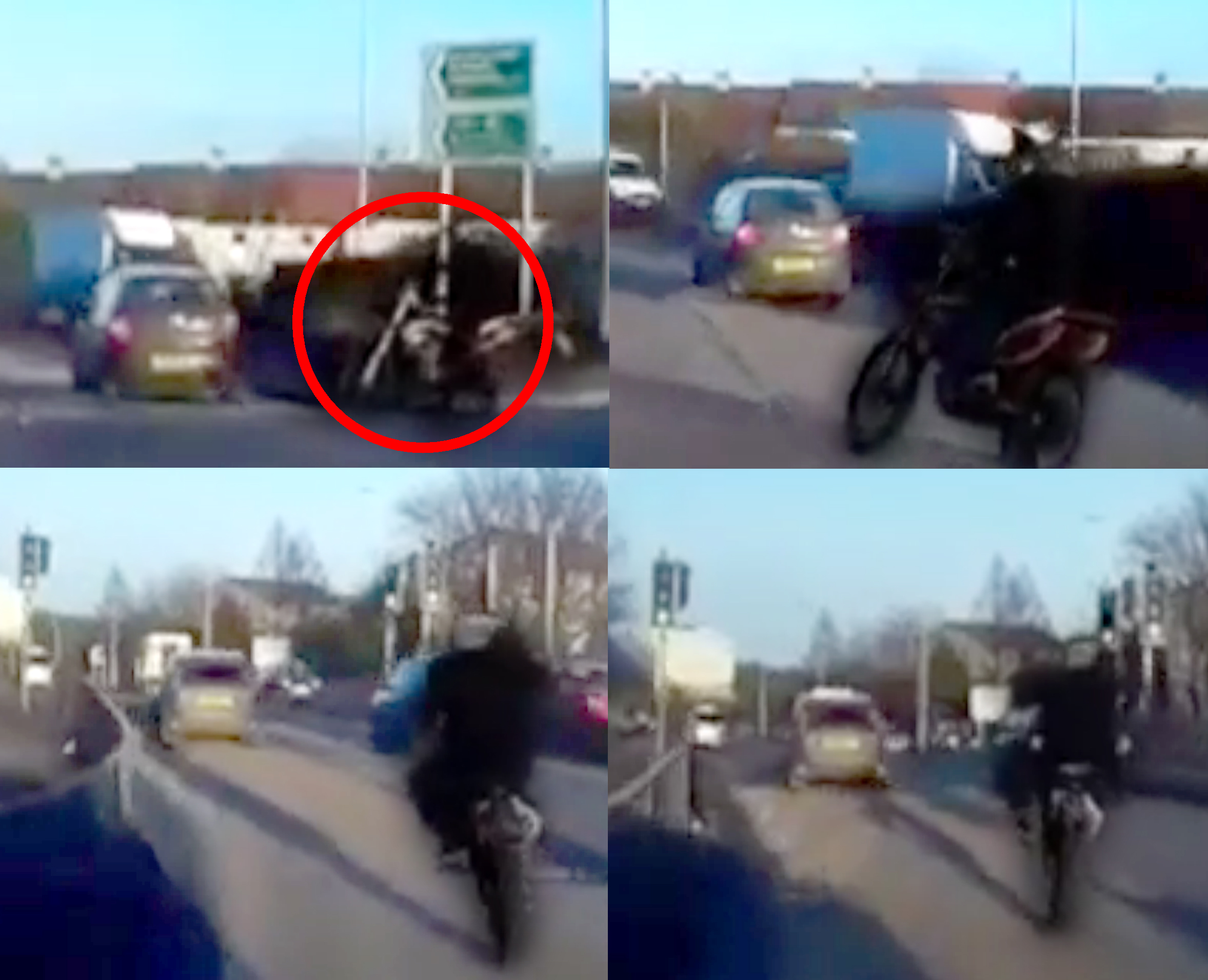 Pictures show the biker merging onto a roundabout on Aberdeen's North Anderson Drive before doing two wheelies and undertaking cars