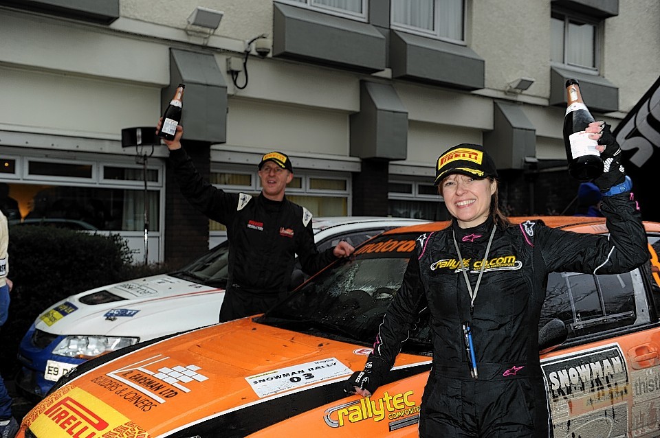 The winning team, Jock Armstrong and, Paula Swinscoe with their Subaru Impreza