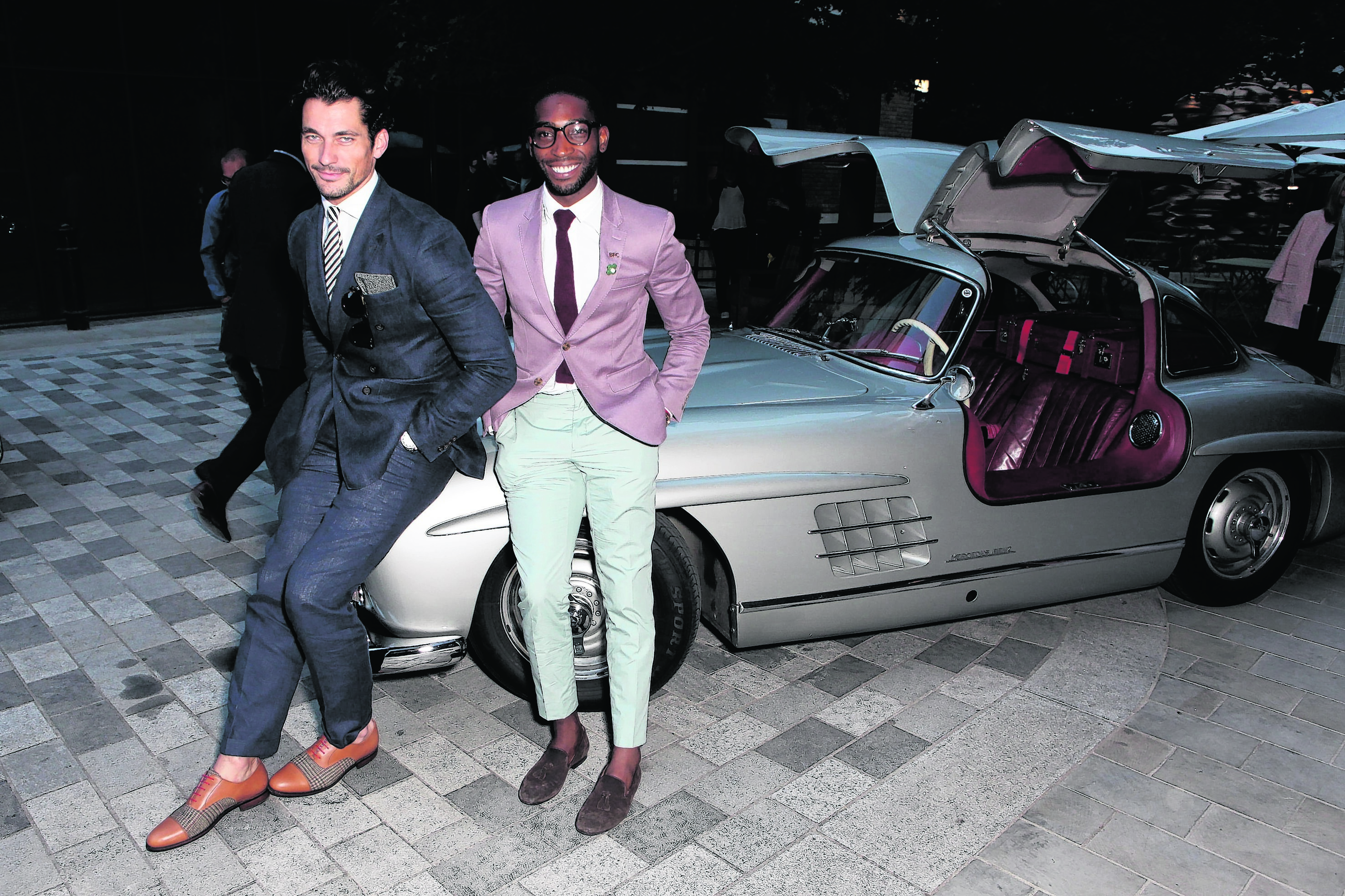 Pictured: David Gandy and Tinie Tempah with a 300SL Mercedes at the GQ Party
