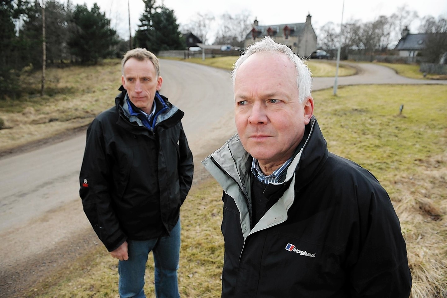 Community Councillors Alan Rankin (left) and Chairman Andrew Kirk on Carr  Road in Carrbridge