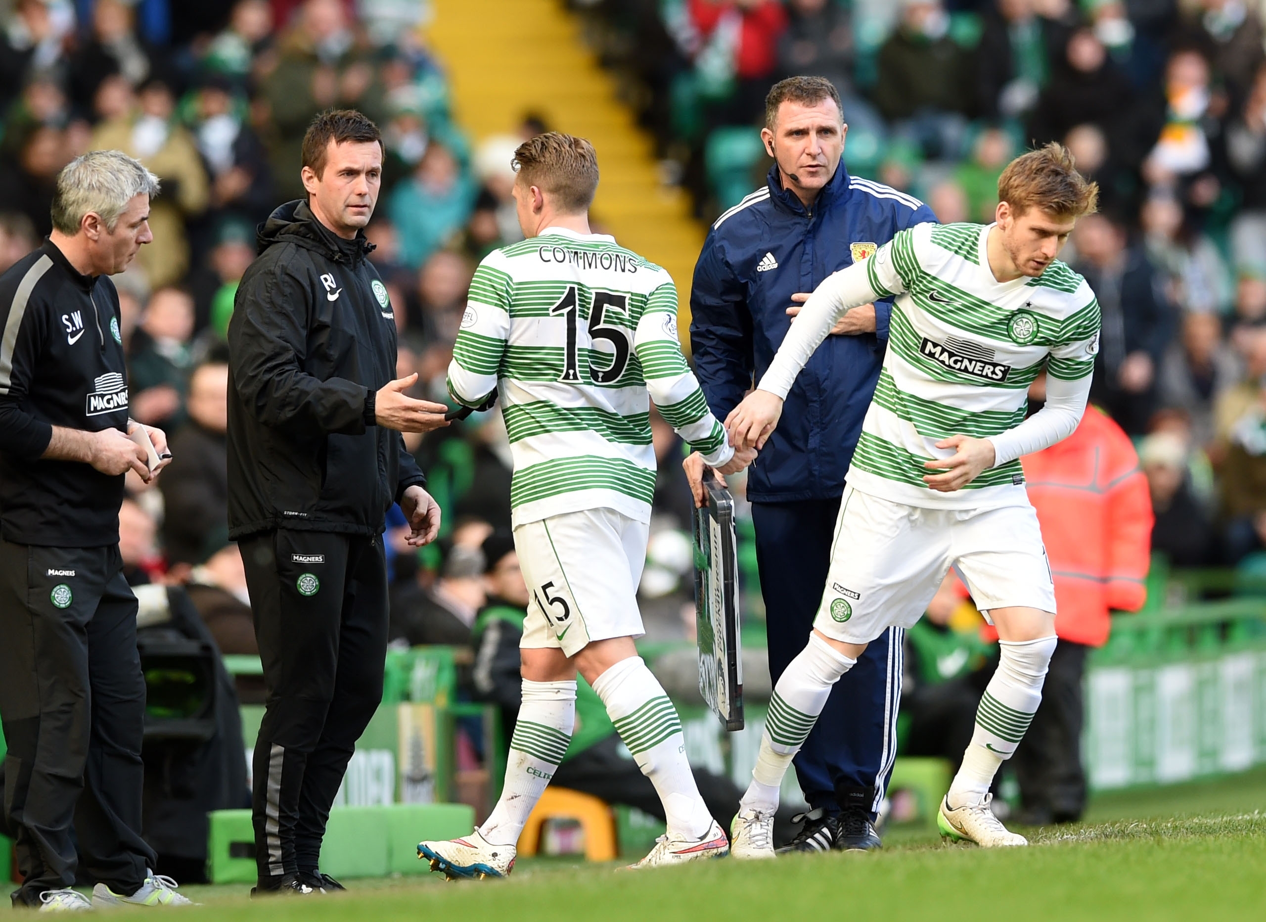 Kris Commons, who has been ruled out recently with a thigh injury, lasted just 11 minutes before he was replaced by Stuart Armstrong.