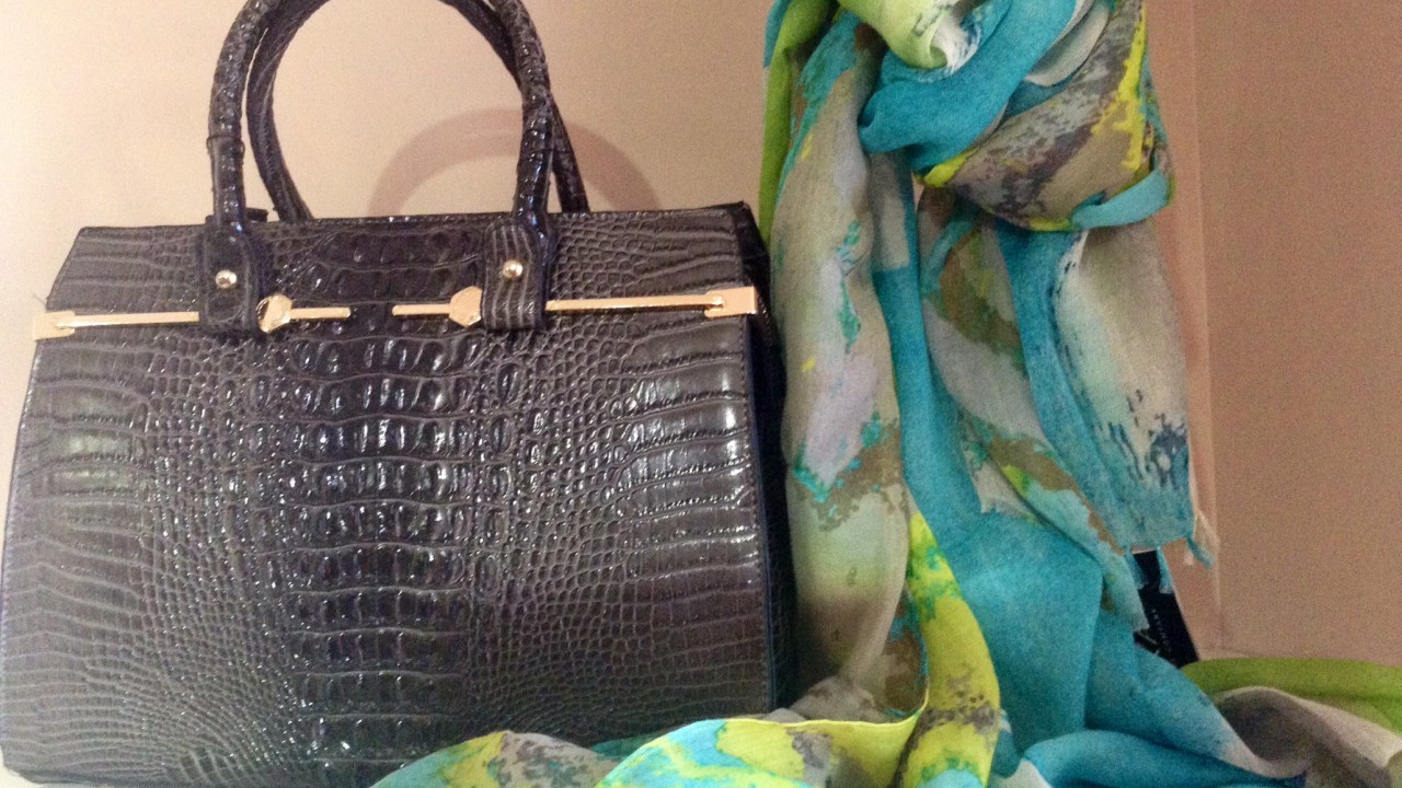 Handbags with Scarves, part of the spring collection from Fashionista, 7a Urquhart Road Oldmeldrum Tel. 01651 873434