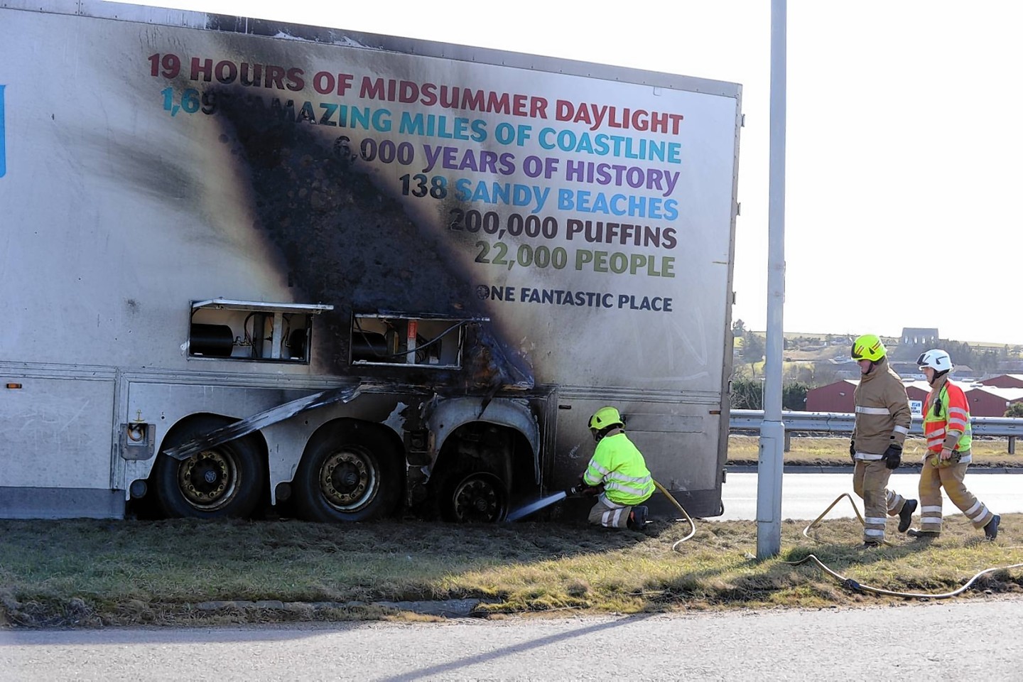 Fire crews were called to the lorry blaze which blocked the A90 northbound