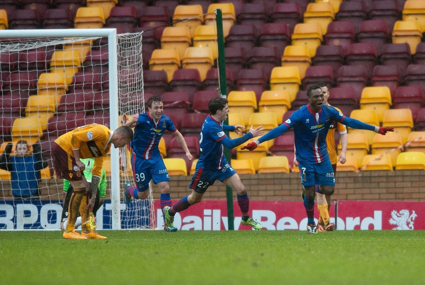 Ofere celebrates netting on his Caley Jags debut