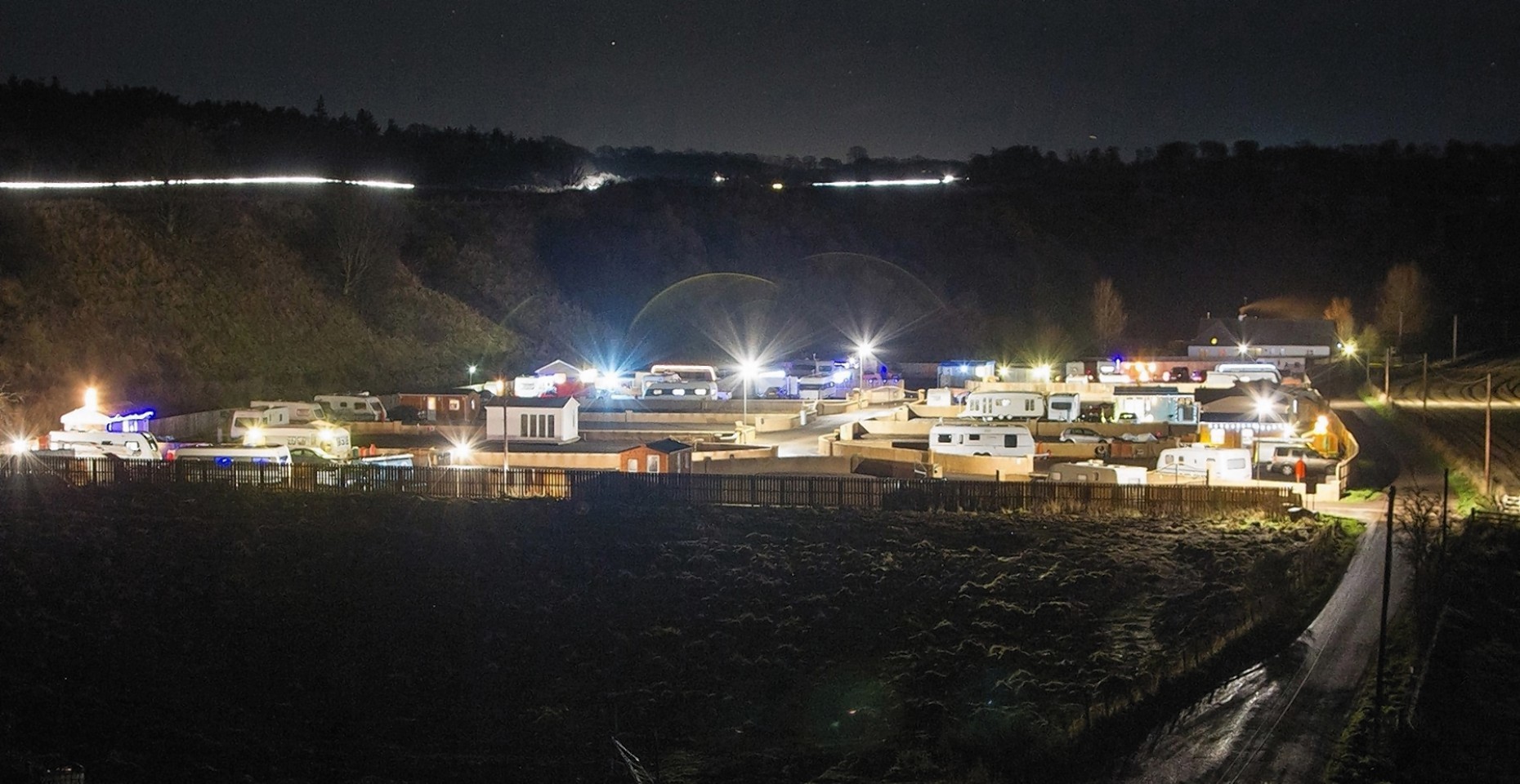 The St Cyrus travellers site at night