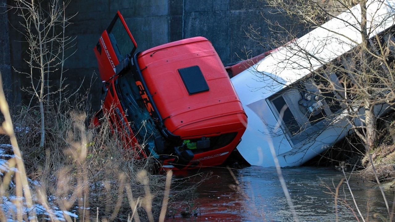 Pictures show fortune of driver who survived after tanker plunged 40ft