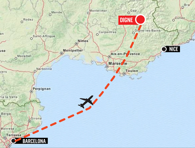 The full flight path of the doomed plane