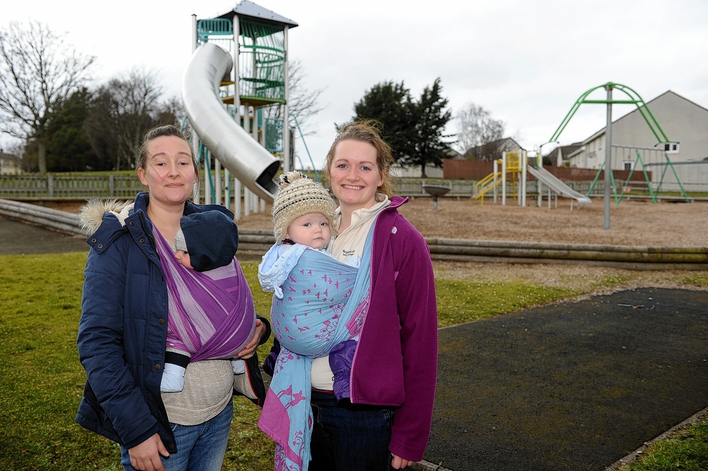 Mother Helen Oakley with Rohan, left, and Becky Leech, with William, right, at Pinefield Play Area.