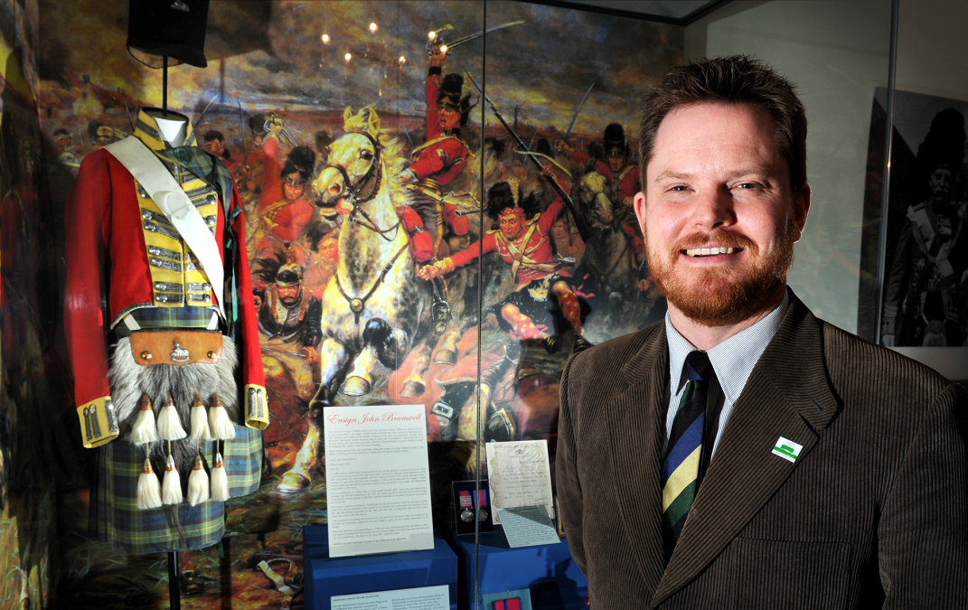 Curator Jesper Ericsson at the launch of the Waterloo bi-centenary display.