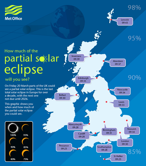 A map showing best times to see the solar eclipse in Scotland