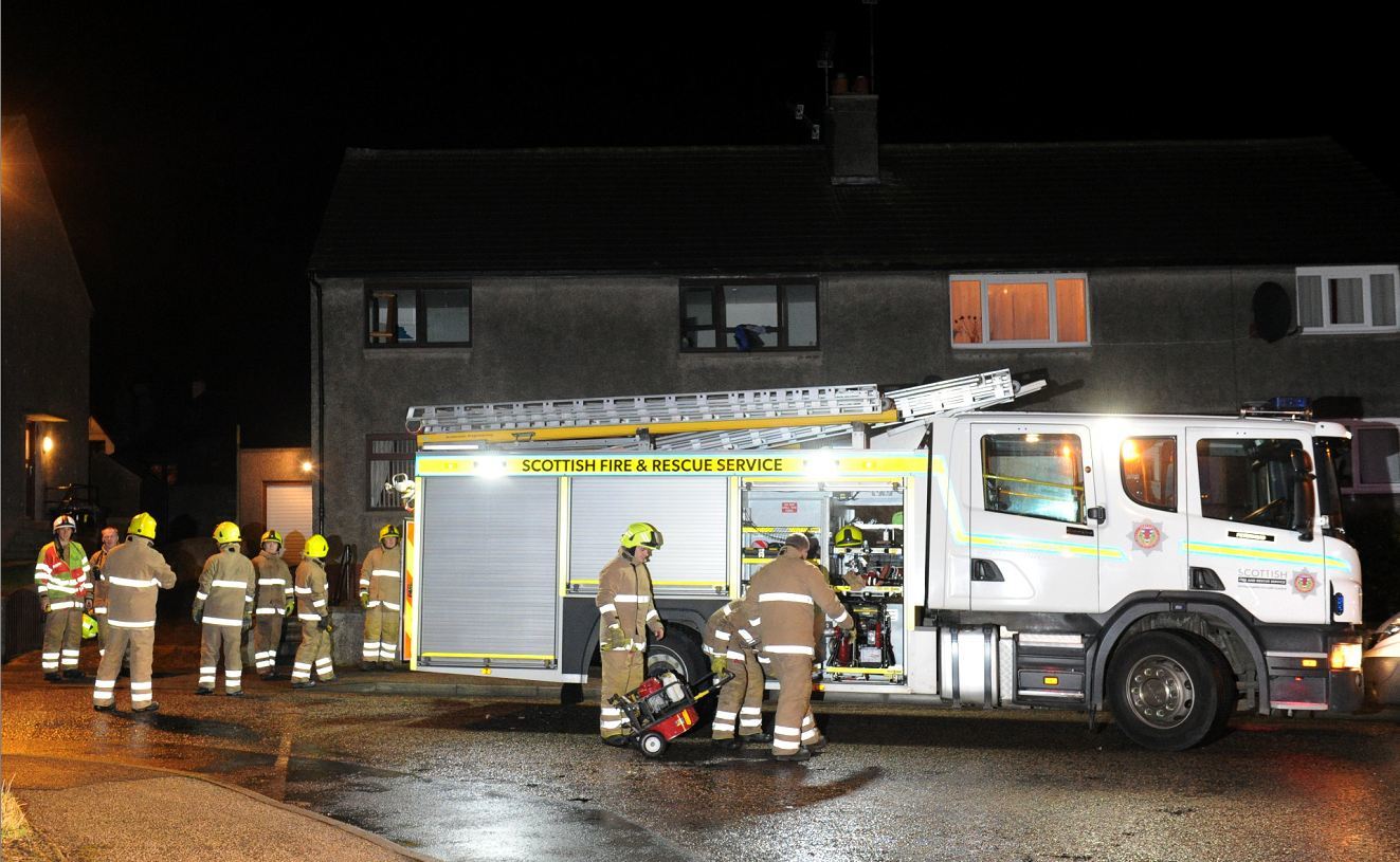 Firefighters battled a house blaze in Peterhead earlier tonight