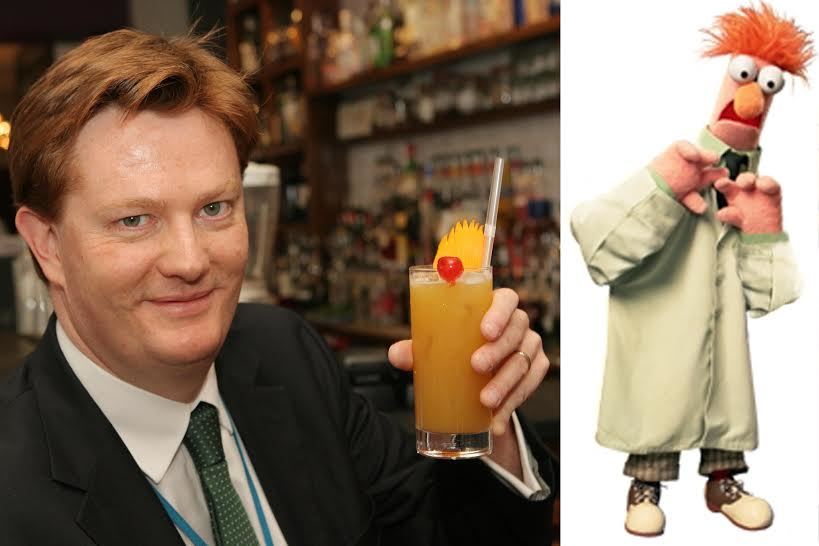 Danny Alexander with the Beaker cocktail at Bar One in Inverness, it is named after his supposed Muppet look-a-like Beaker