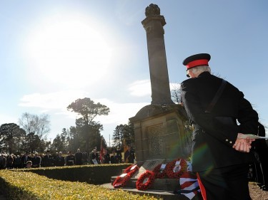 A ceremony to amend the War memorial at Dallas, Moray got underway in the sunshine