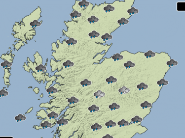 Scotland is forecast to be covered in heavy rain from the early hours of Saturday morning all the way up to midday. 