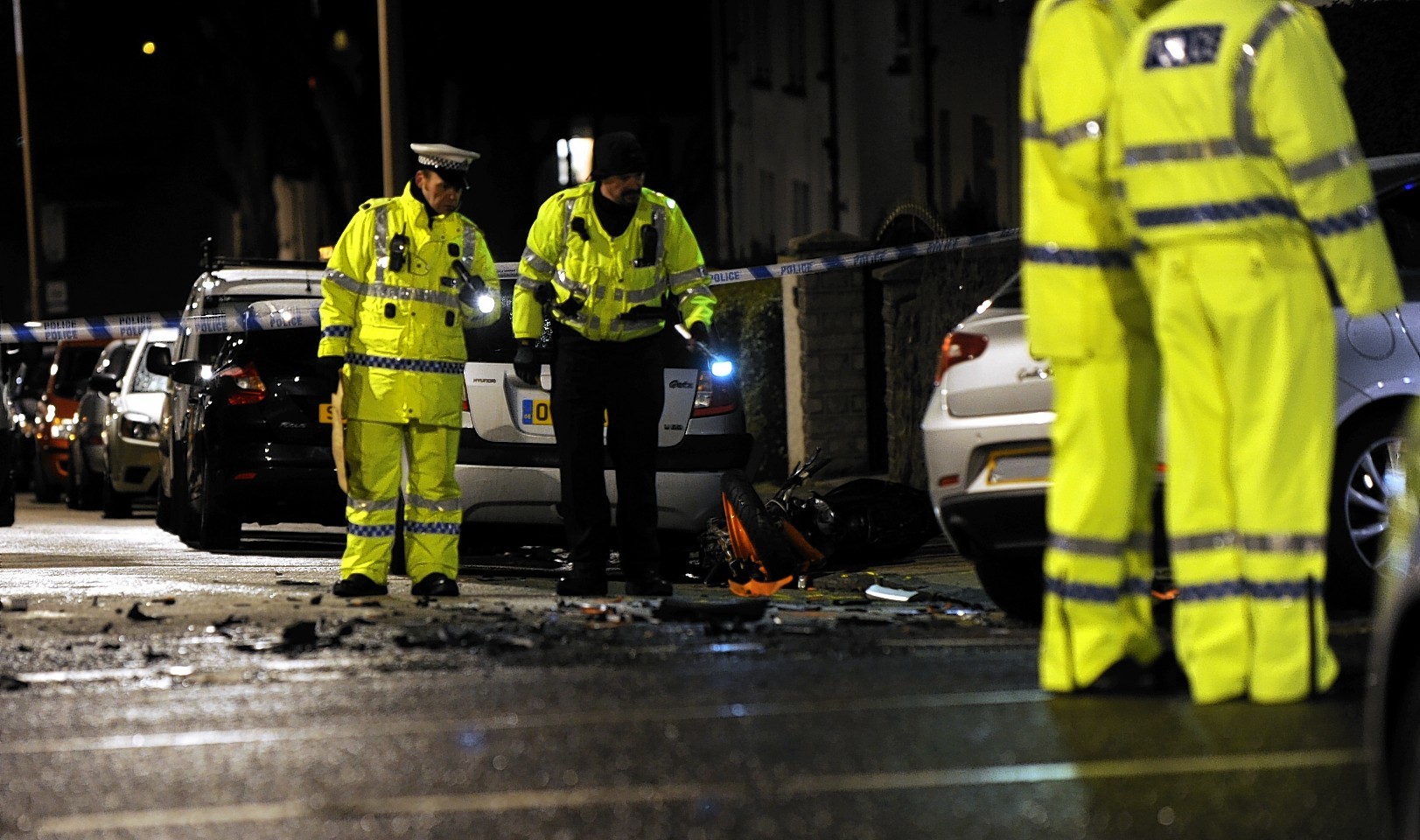 Police at the scene of the crash on Hilton Drive, Aberdeen