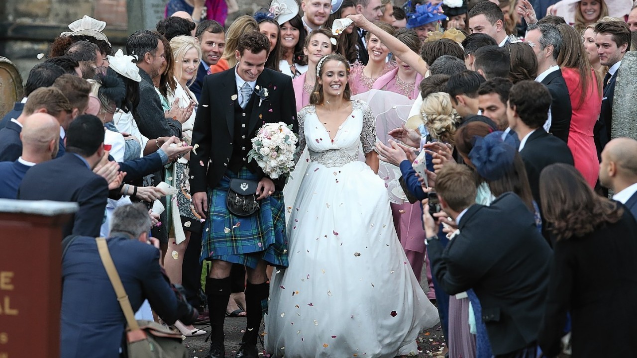 Crowds lined the streets this afternoon as Andy Murray married Kim Sears