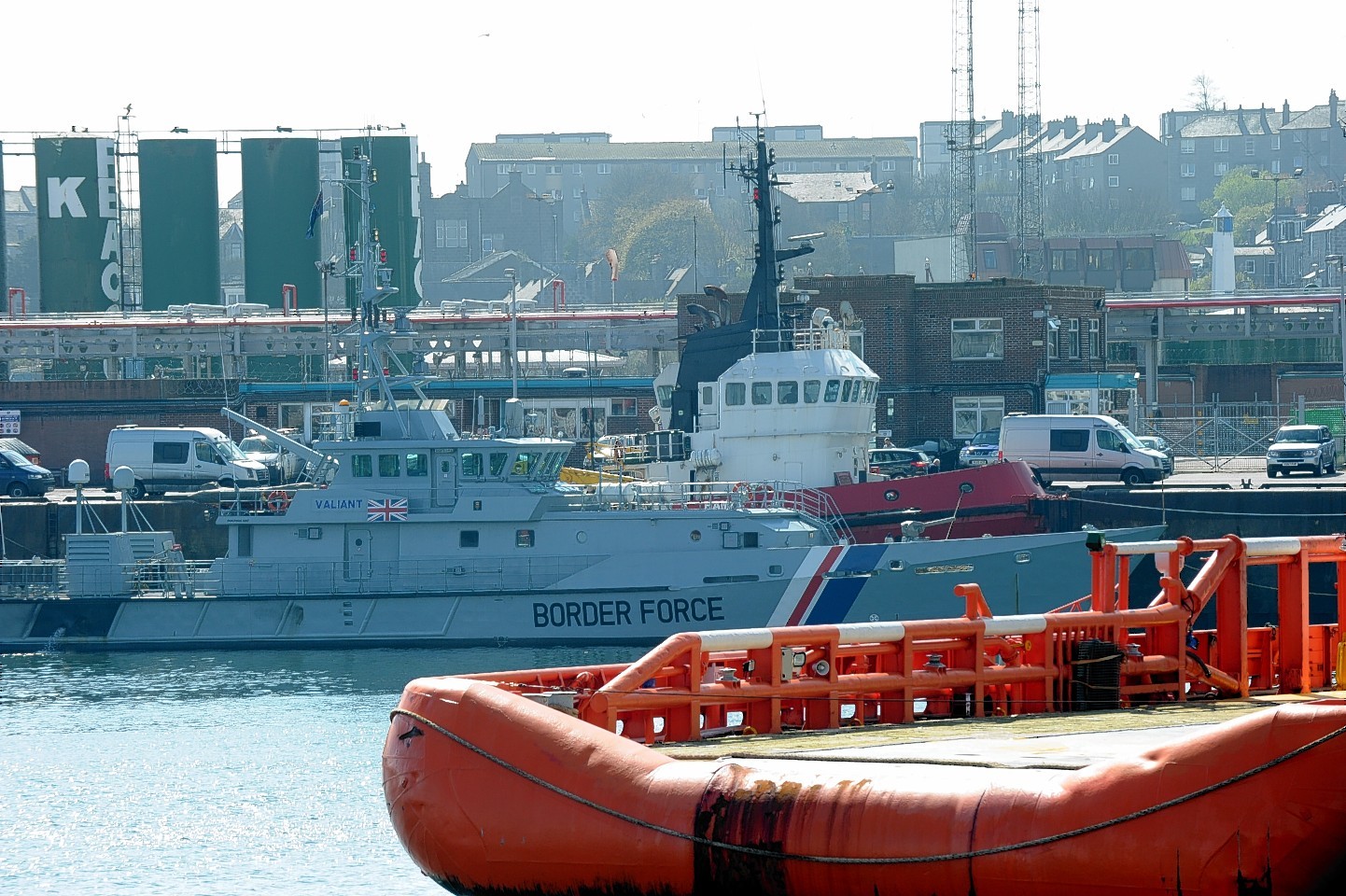 HMS Valiant Border Force vessel berthed at Aberdeen harbour after escorting the boat in to be searched. 
Picture by Kevin Emslie