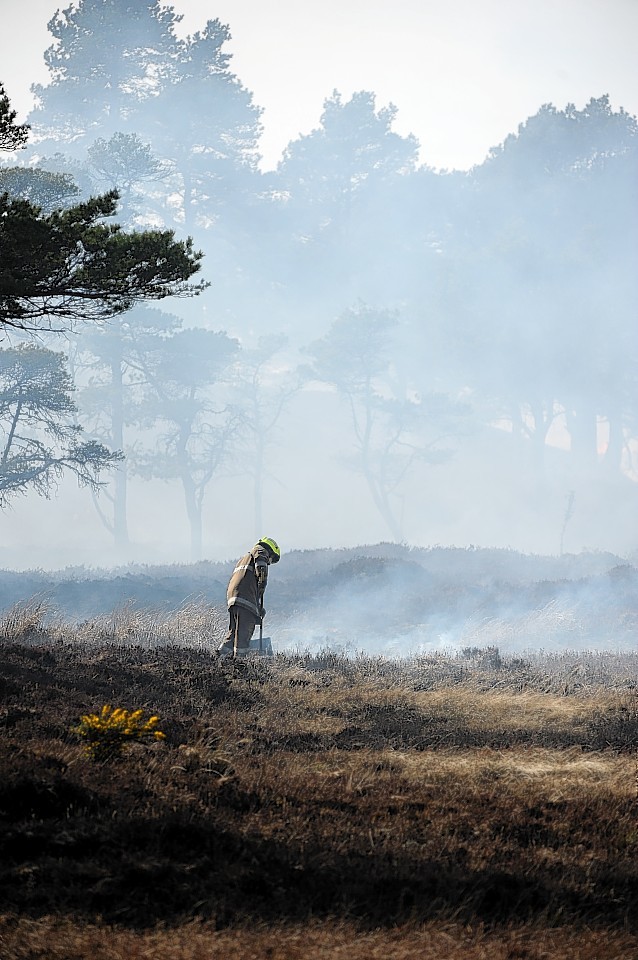 Firefighters beating out the wildfire above Dornoch