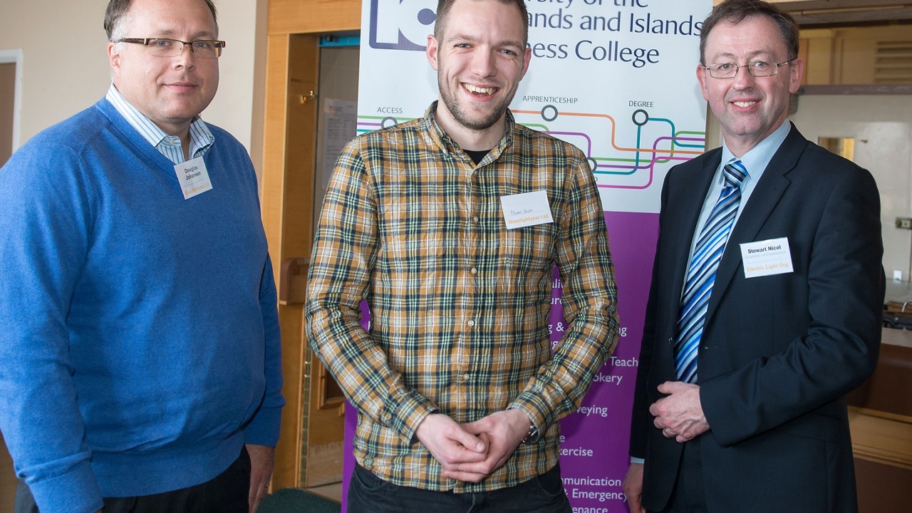 Douglas Johnson from Jacksonville University, Florida; Michael Hough from Inverness College UHI; Stewart Nicol, Inverness Chamber of Commerce