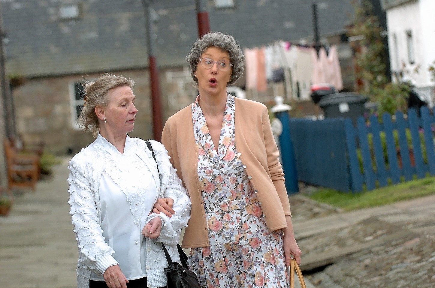 Two of the cast from the doric play 'Fooshion',  Shiela Reid (Peggy) and Yvonne Morton (Gladys). Picture by Kami Thomson