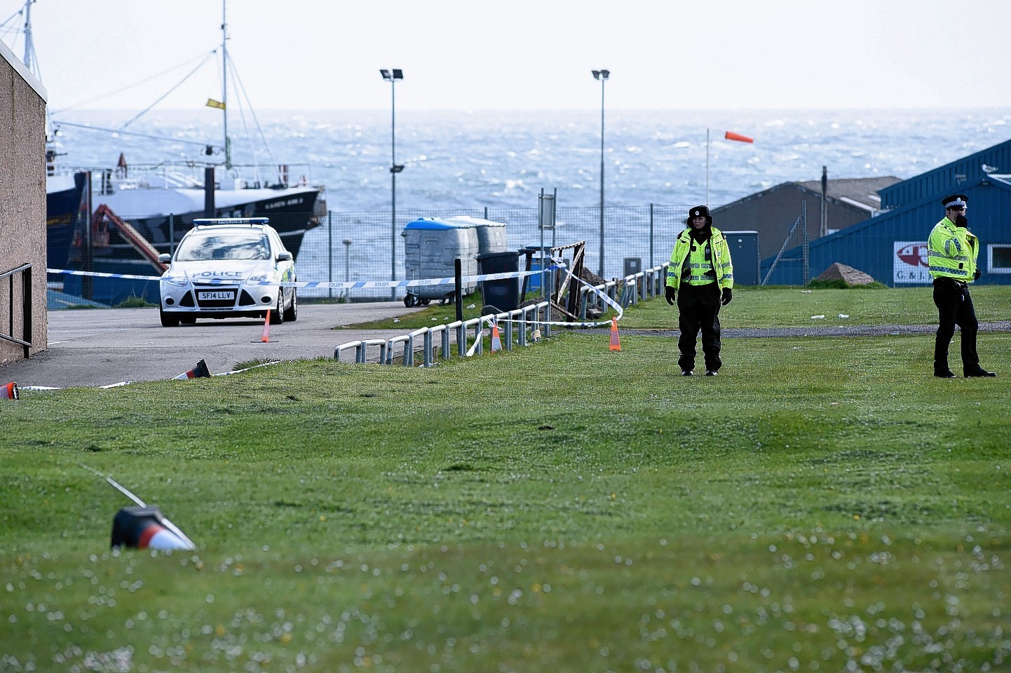 Police at the scene of the discovery in Fraserburgh