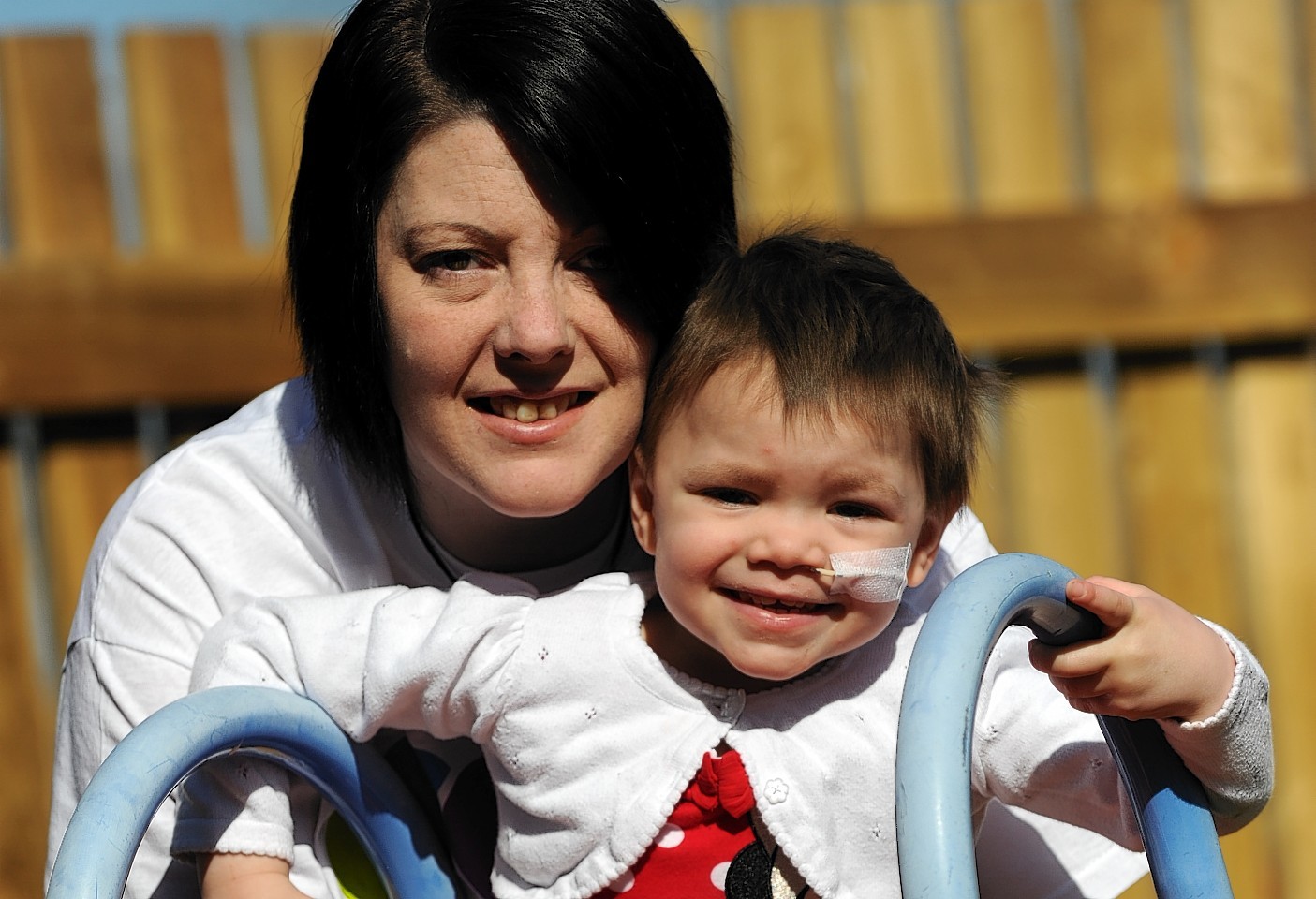 Gail Paterson, with Eileidh in the garden at their home in Forres. Picture by Gordon Lennox