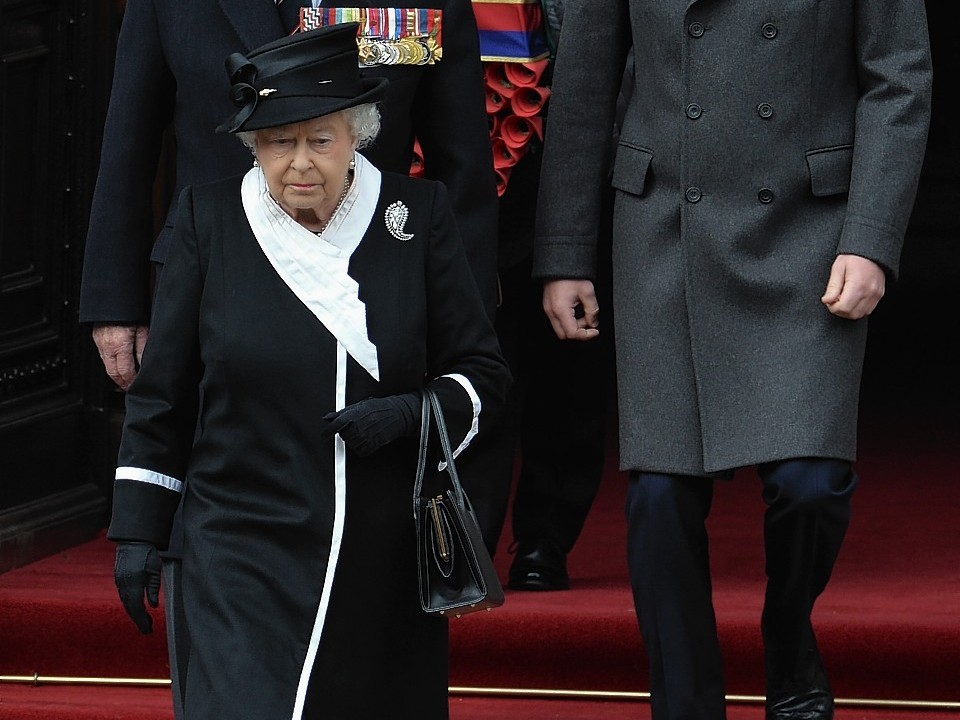 The Duke of Edinburgh, Queen Elizabeth II and the Duke of Cambridge attend the National Commemoration of the centenary of the Gallipoli campaign and ANZAC Day at the Cenotaph in Whitehall, London.