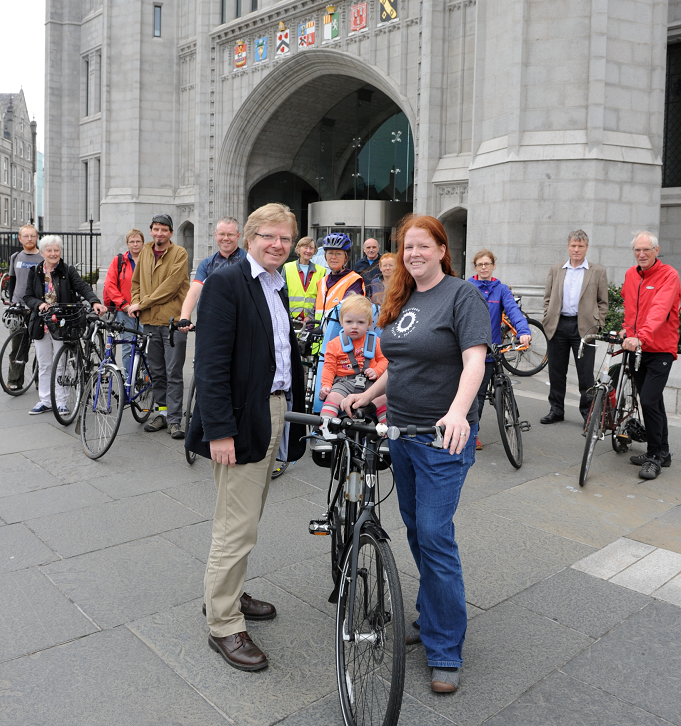 Aberdeen Cycle Forum's chairwoman Jyll Skinner, right, and daughter Jean least year seeking improvements for the Westhill cycle path