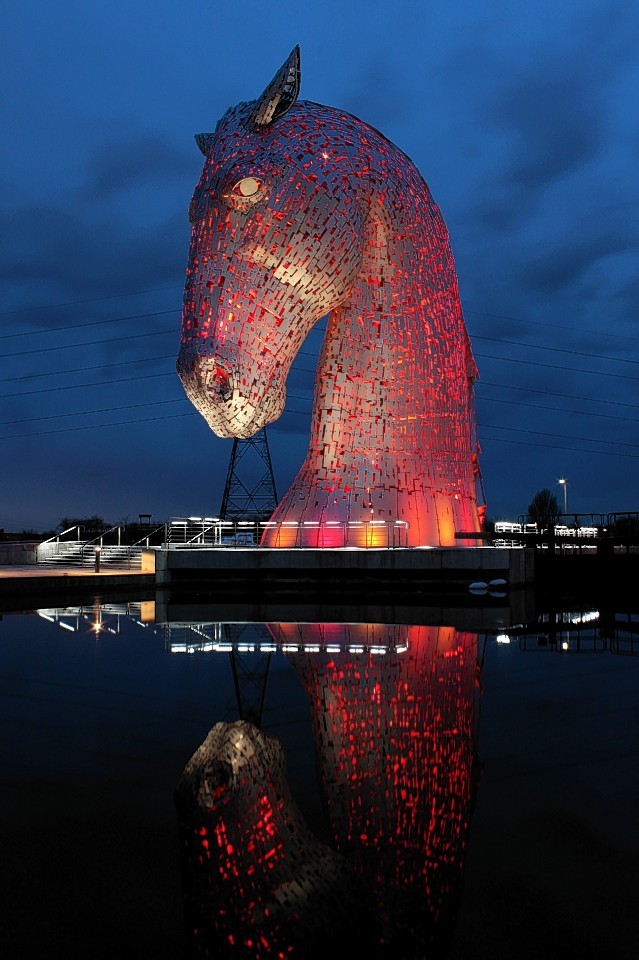 The Kelpies, a huge 100 ft £5m sculpture by the Scot artist Andy Scott at Falkirk, Scotland, celebrates its first anniversary on, April 21, 2015.
