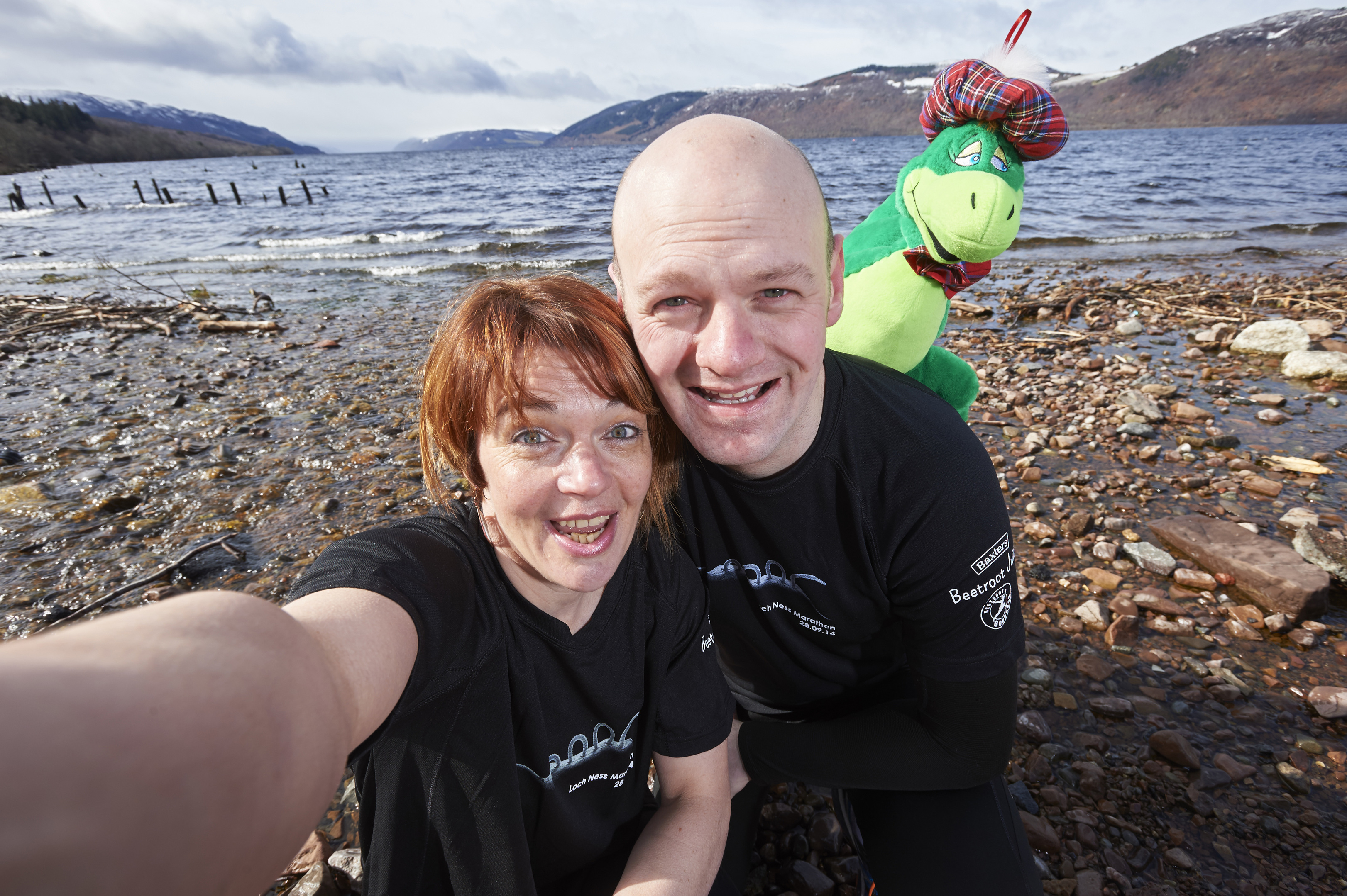 Runners Gordon Lloyd and Diana Mitchell are encouraging runners in the Baxters Loch Ness Marathon and Festival of Running to help track down Nessie in a selfie.