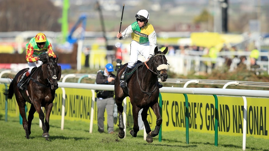 Leighton Aspell celebrates victory on Many Clouds in last year's Grand National