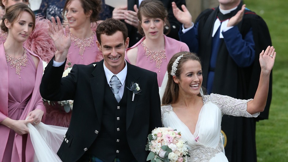 Andy Murray and Kim Sears after their wedding at Dunblane Cathedral