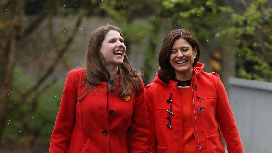 Miriam Gonzalez Durantez, right, arrives with Business Minister Jo Swinson for a visit to Scottoiler in Glasgow, where they launched a new plan aimed at improving opportunities for women