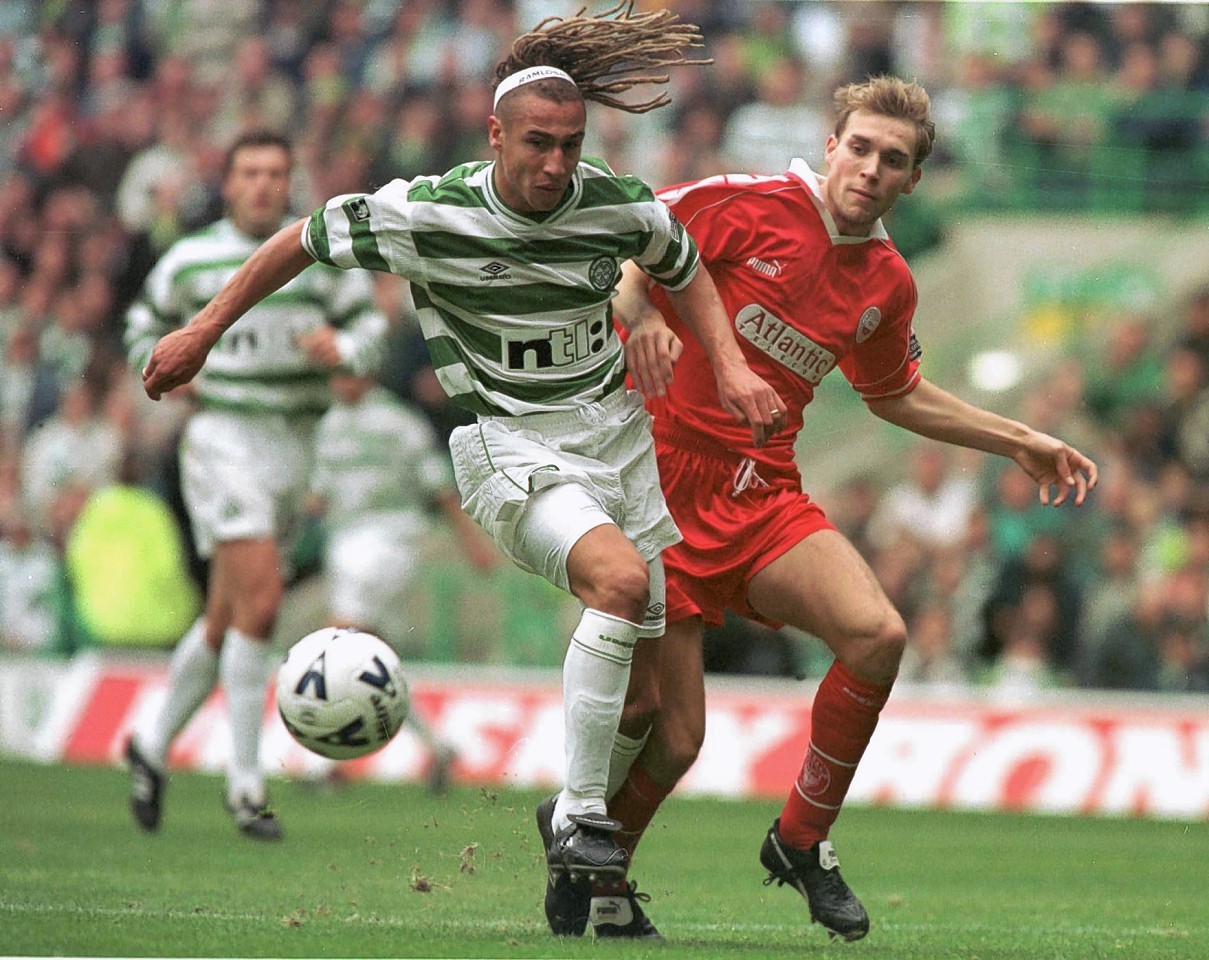 Anderson has enjoyed a long and successful career with the Dons, here he challenged Henrik Larsson in 1999
