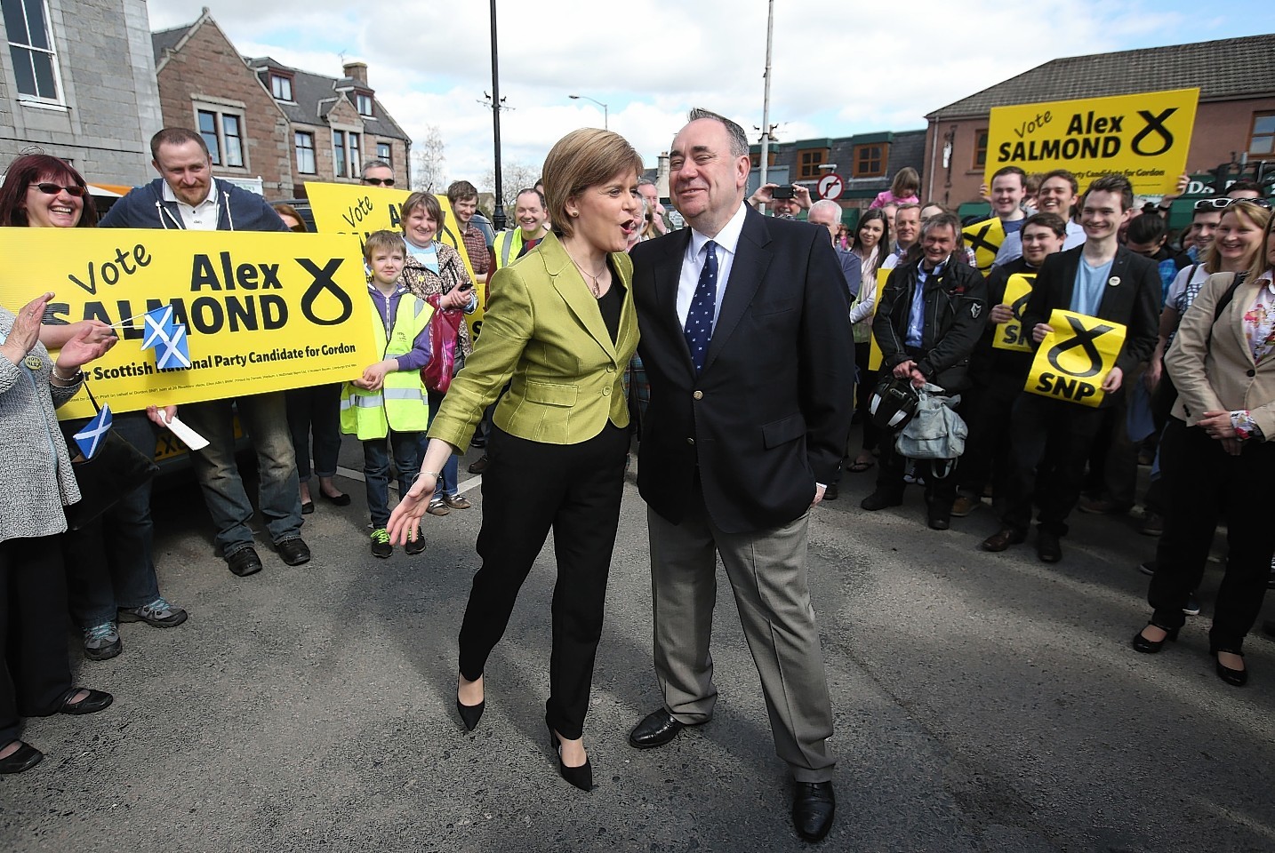 First Minister Nicola Sturgeon with Alex Salmond while on the General Election campaign trail in Inverurie