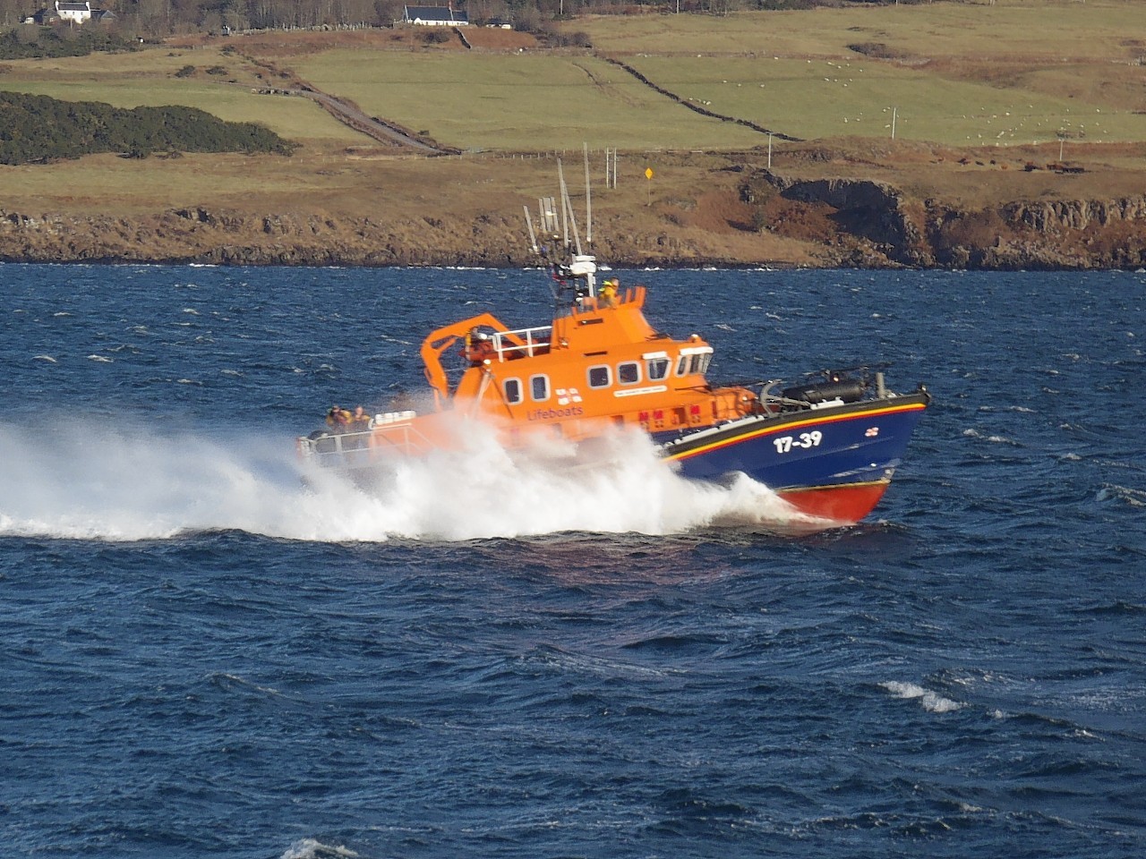 Tobermory lifeboat on exercise in the Sound of Mull, by Toby Roff, Lochaline, Morvern.