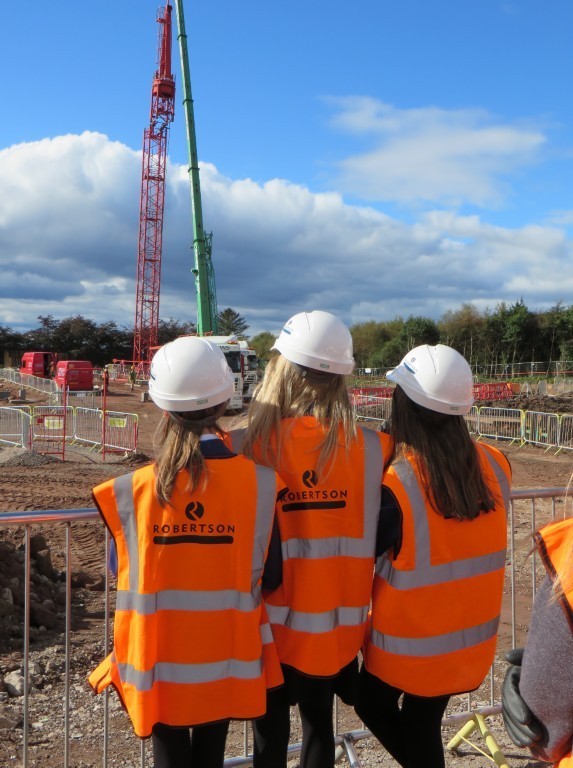 Pupils from Brechin High School learning about tower cranes.