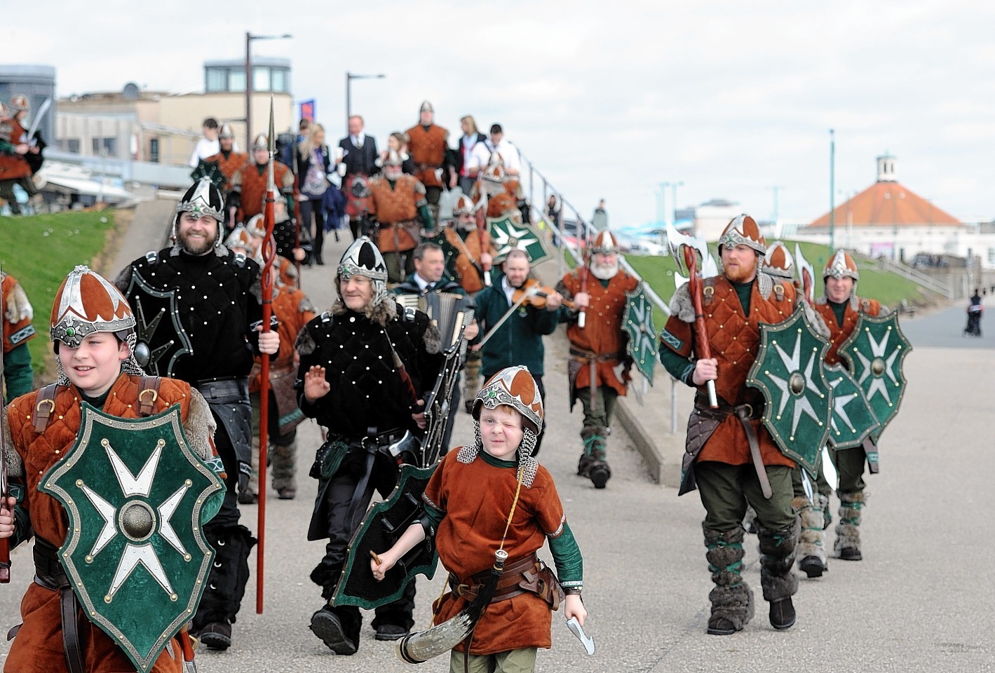 To highlight the breath-taking culture of Shetland and Scotland to the VisitScotland Expo at the AECC, a 38 man Jarl Squad of Vikings from Shetland arrived at Aberdeen beach yesterday.    
