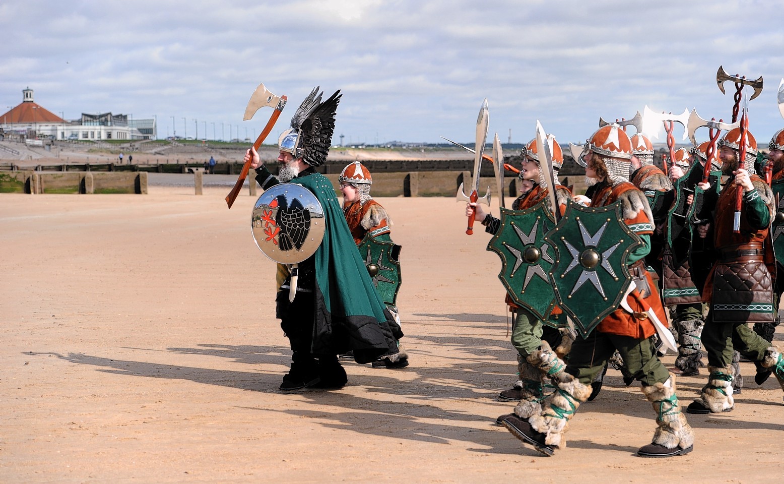 To highlight the breath-taking culture of Shetland and Scotland to the VisitScotland Expo at the AECC, a 38 man Jarl Squad of Vikings from Shetland arrived at Aberdeen beach yesterday.    