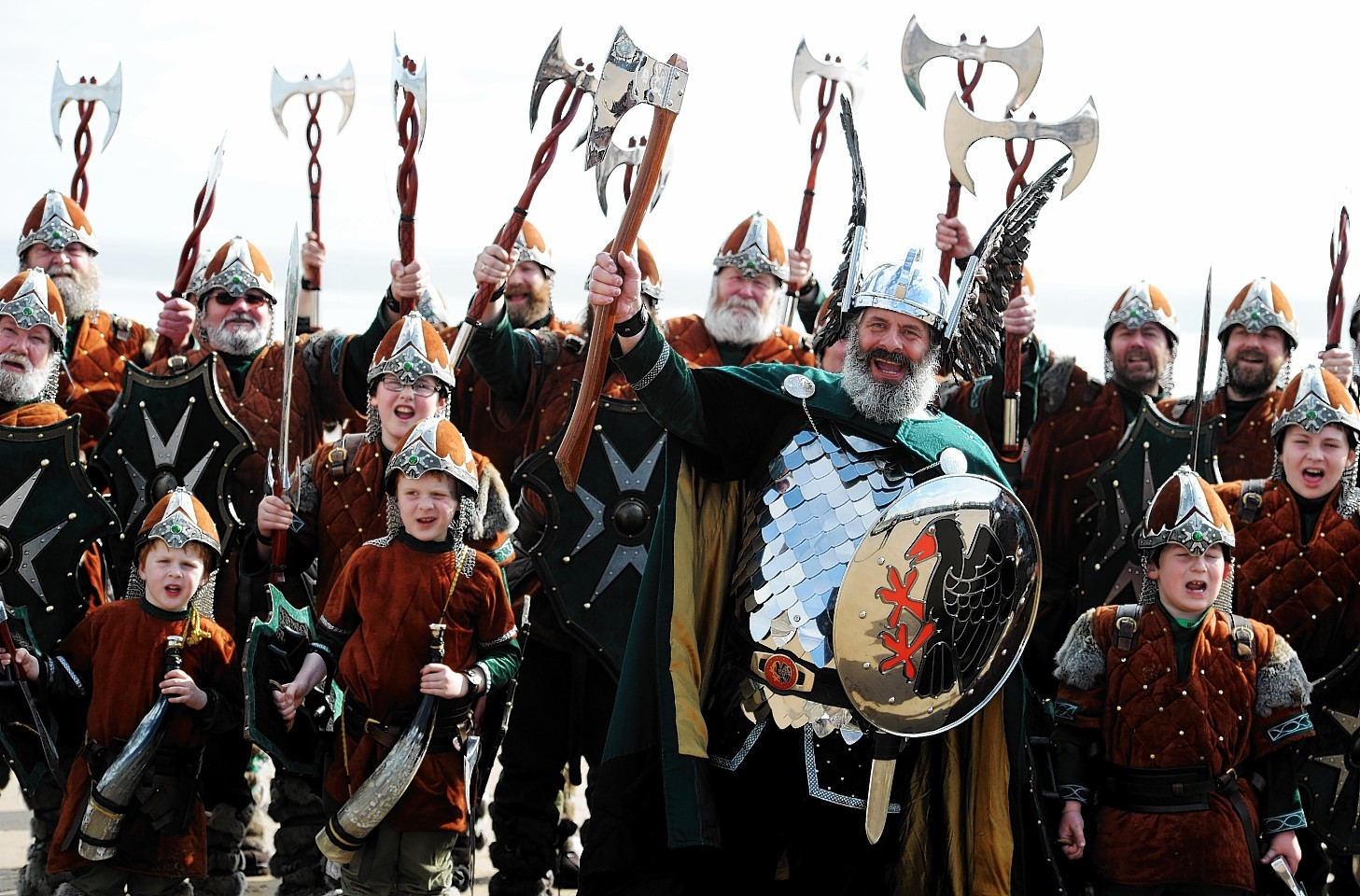 To highlight the breath-taking culture of Shetland and Scotland to the VisitScotland Expo at the AECC, a 38 man Jarl Squad of Vikings from Shetland arrived at Aberdeen beach yesterday.    