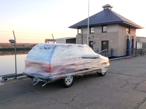 The car outside RNLI Station in Buckie