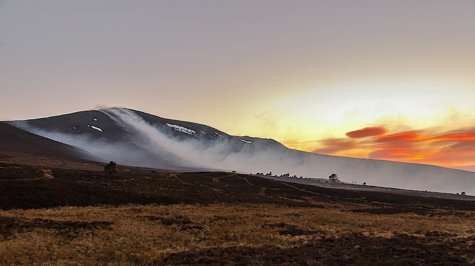The smoke at sunset over Ben Rinnes, the other side of the fires.