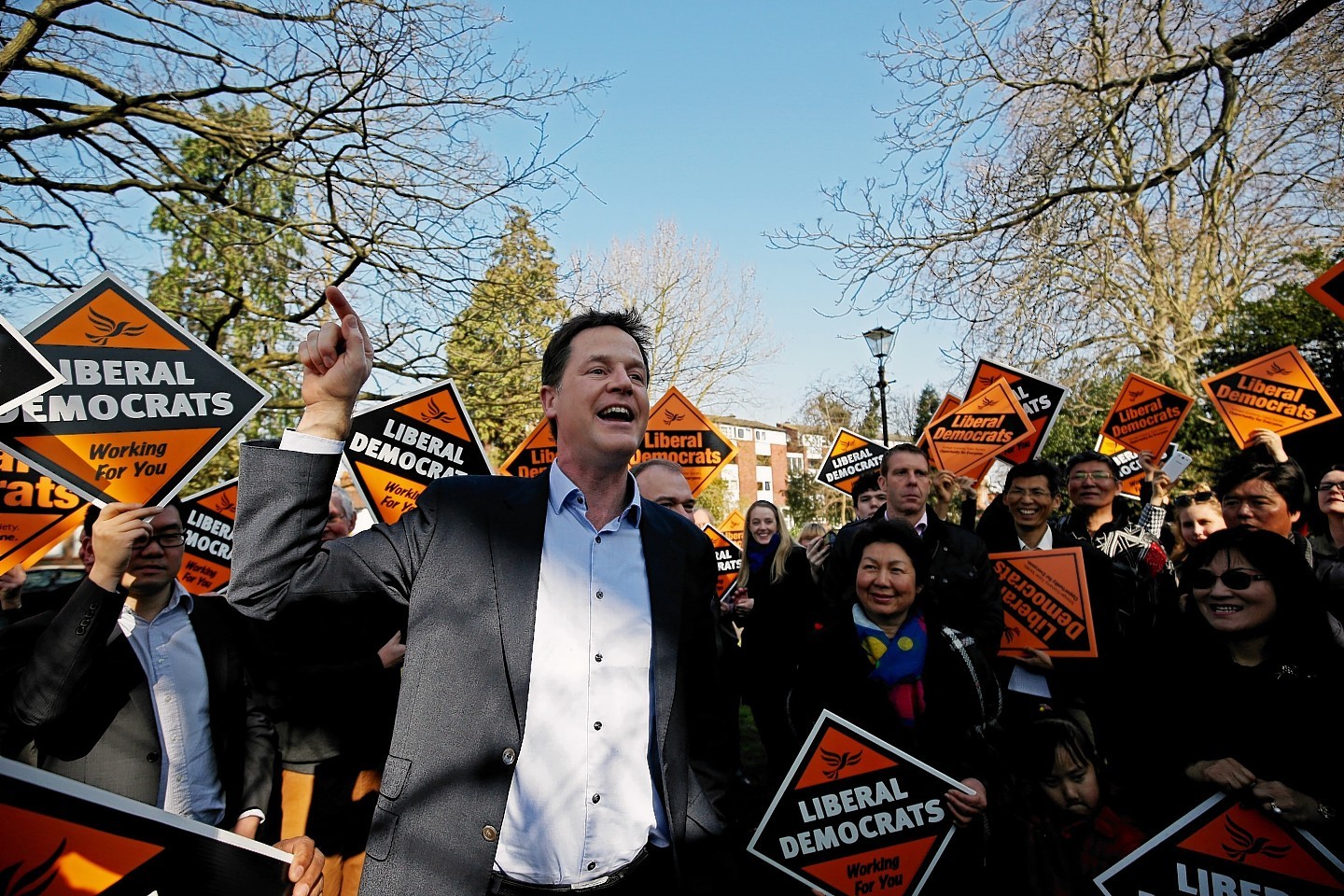 Liberal Democrat leader Nick Clegg meets supporters while out campaigning in Surbiton, London.