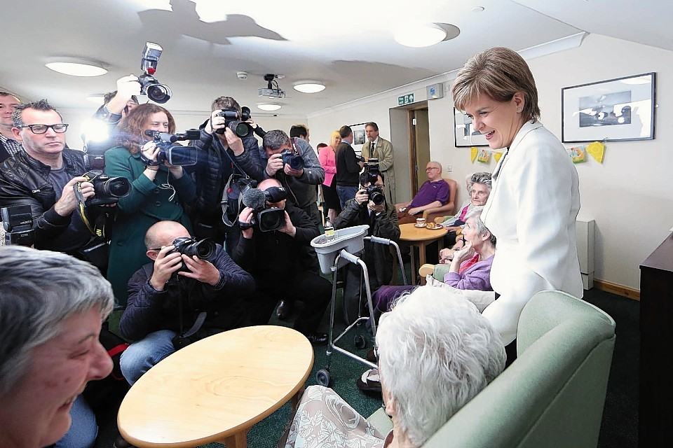 First Minister Nicola Sturgeon MSP at the launch a pensioners' plan pictured on the General Election campaign trail at Westerton Care Home in Bearsden, near Glasgow.