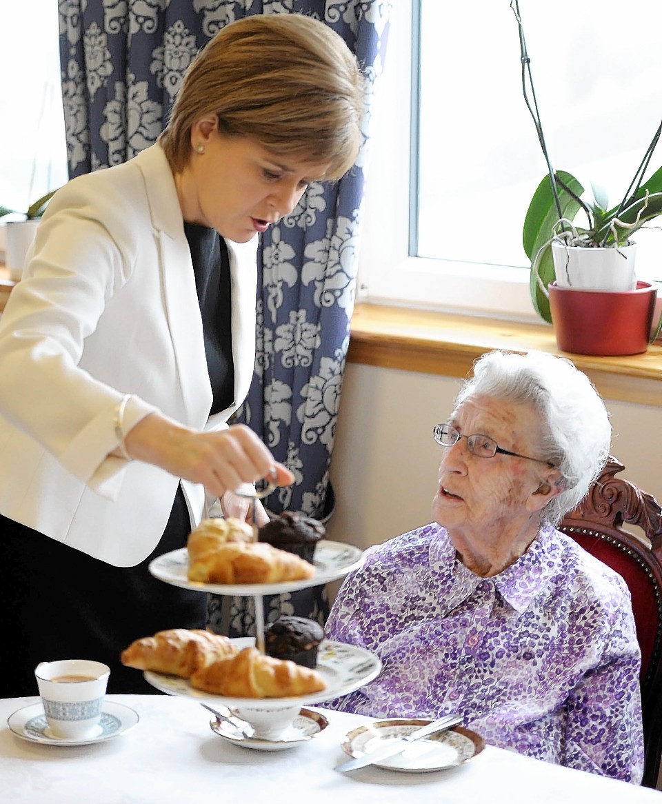 Scottish First Minister and leader of the SNP Nicola Sturgeon visiting Westerton Care Home, Bearsden, near Glasgow