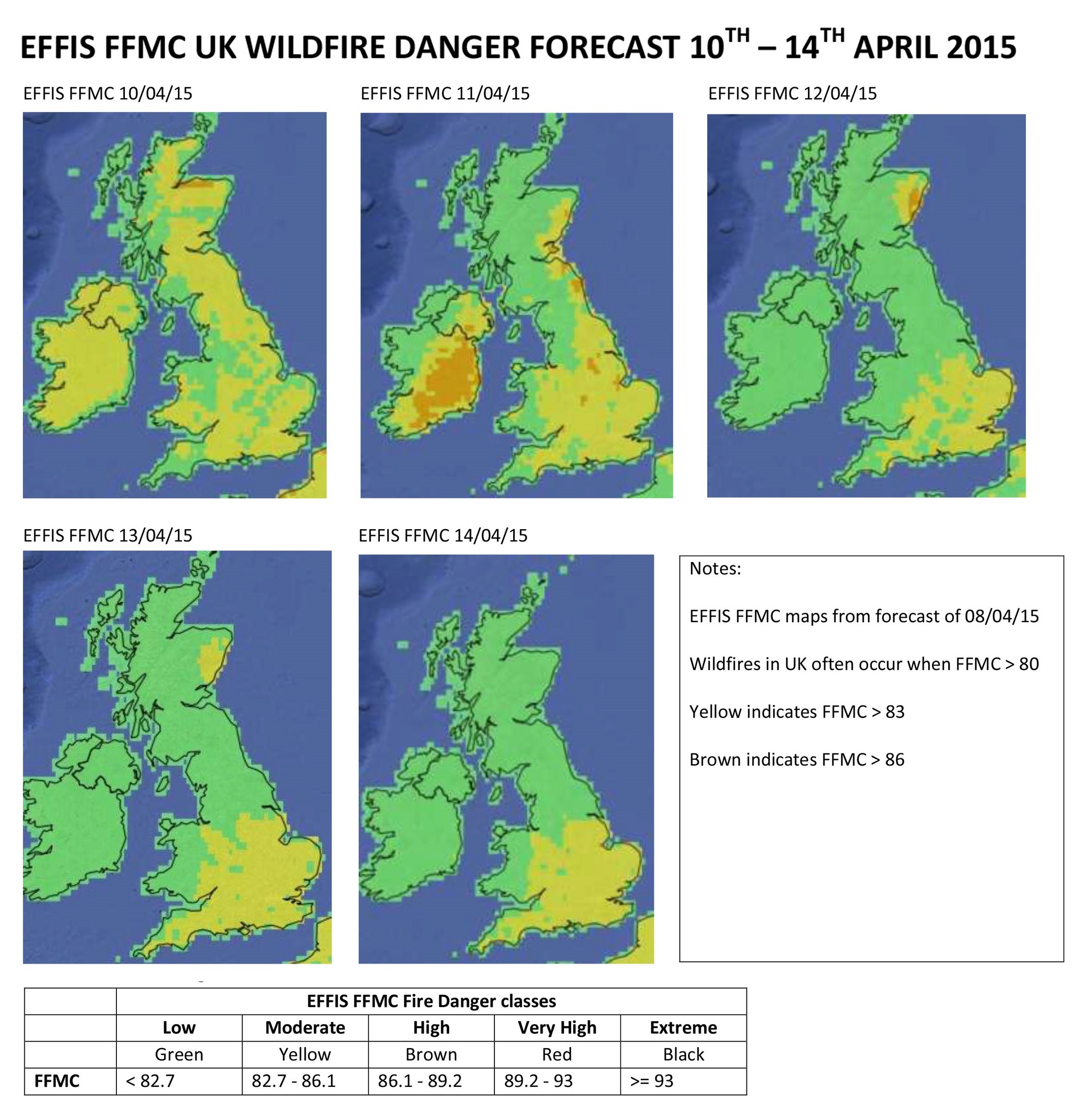 Wildfire forecast map for Scotland over the next few days