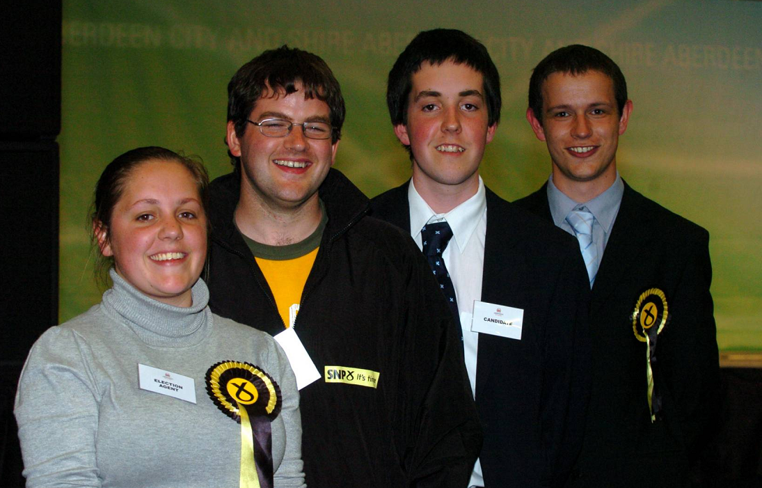 The young SNP hopefuls 8 years ago: (Left to right) Kirsty Blackman, Mark McDonald, John West and Callum McCaig